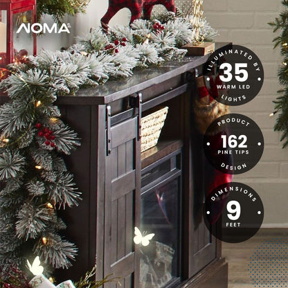 NOMA Snow Dusted Berry 9 Foot Pre Lit Christmas Garland Holiday Decor (2 Pack)