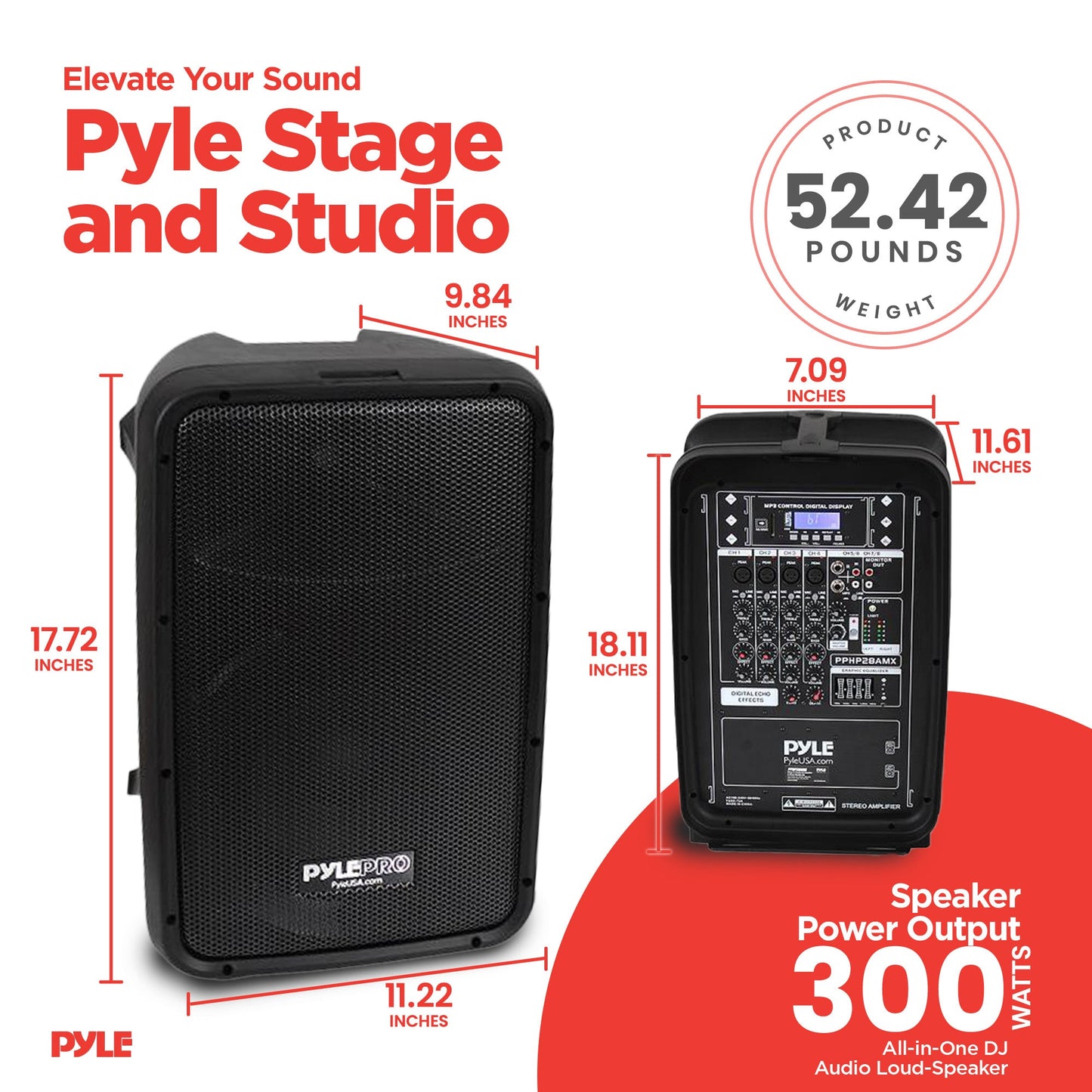 Pyle Stage and Studio 8 Inch Bluetooth PA Loud Speaker and 8 Channel Audio Mixer