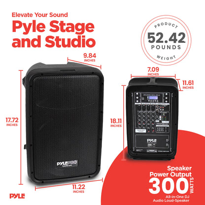 Pyle Stage and Studio 8 Inch Bluetooth PA Loud Speaker and 8 Channel Audio Mixer