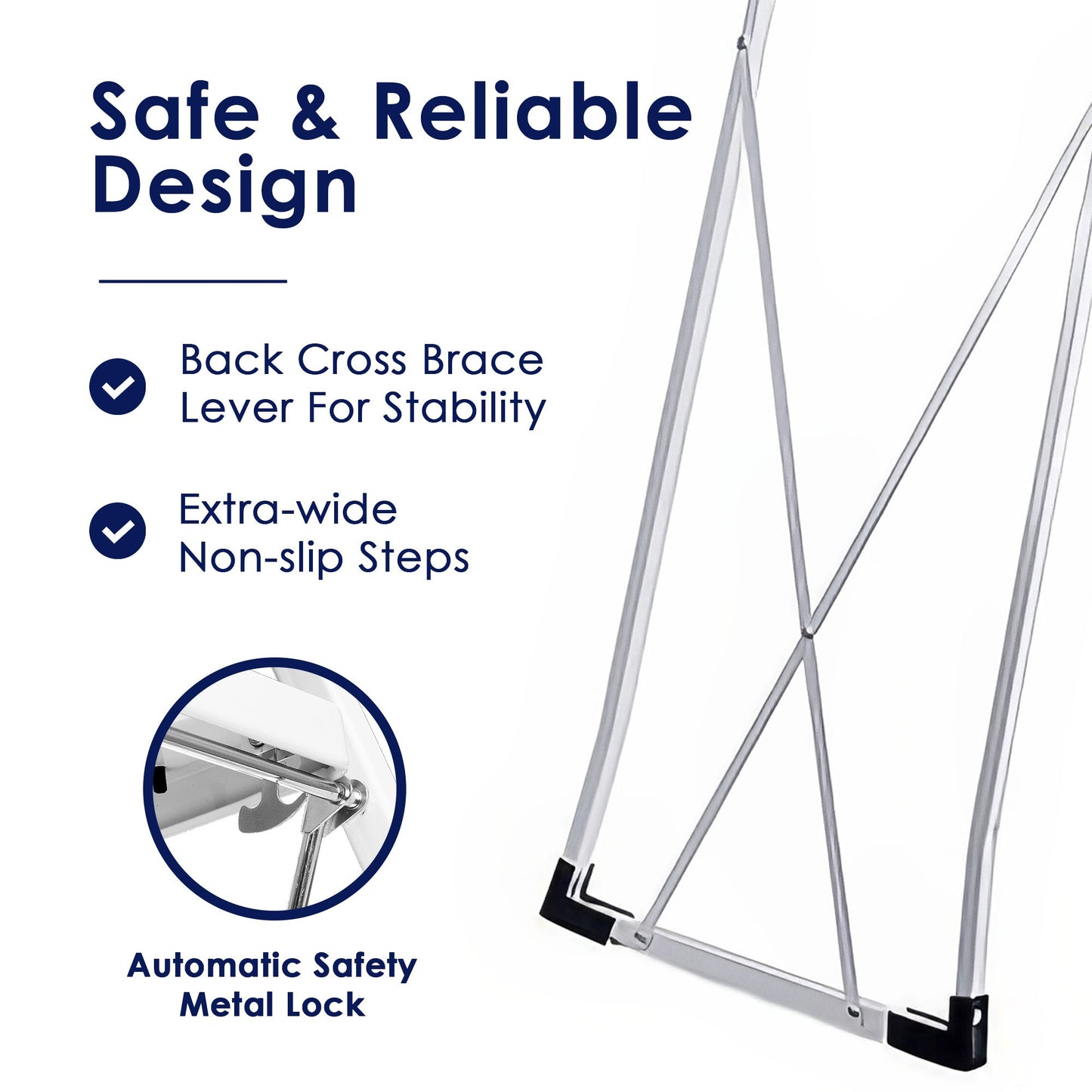 Delxo Alloy Steel Folding 4 Step Stool Portable Ladder with Hand Grip, White