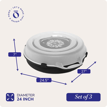 Homz 24" Seasonal Holiday Christmas Plastic Wreath Storage Box, Black (Set of 3)