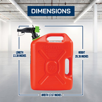 Scepter SmartControl Dual Handle Gasoline Can Container Jug, 5 Gal/18.9L, Red
