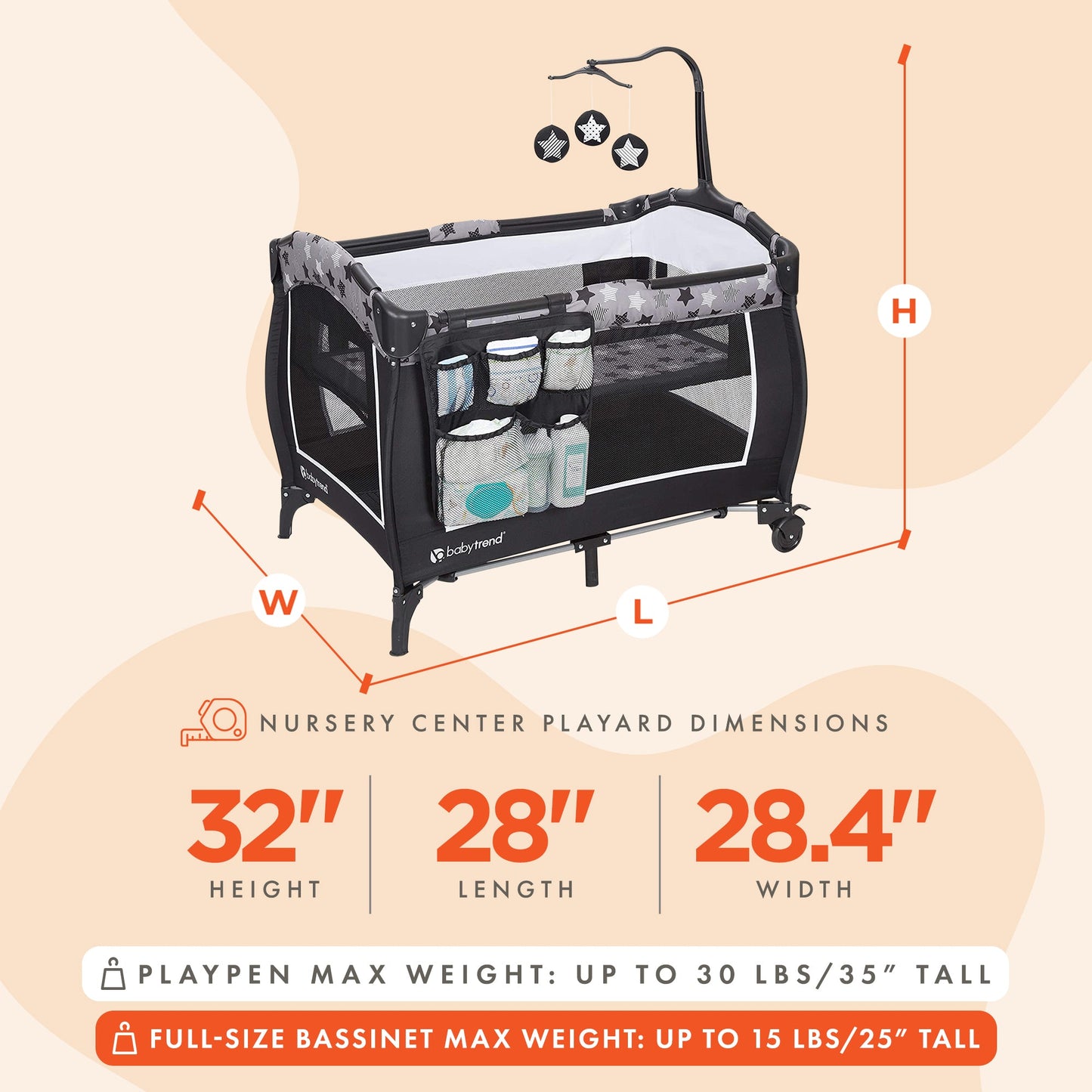 Baby Trend E Rising Star Nursery Center Pack Baby Changing Table & Playard, Gray