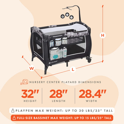 Baby Trend E Rising Star Nursery Center Pack Baby Changing Table & Playard, Gray