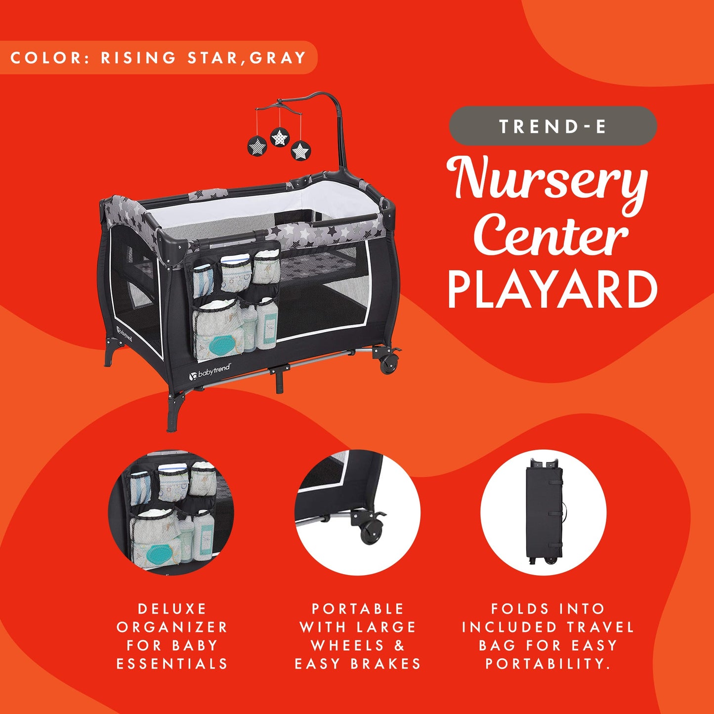 Baby Trend E Rising Star Nursery Center Pack Baby Changing Table & Playard, Gray