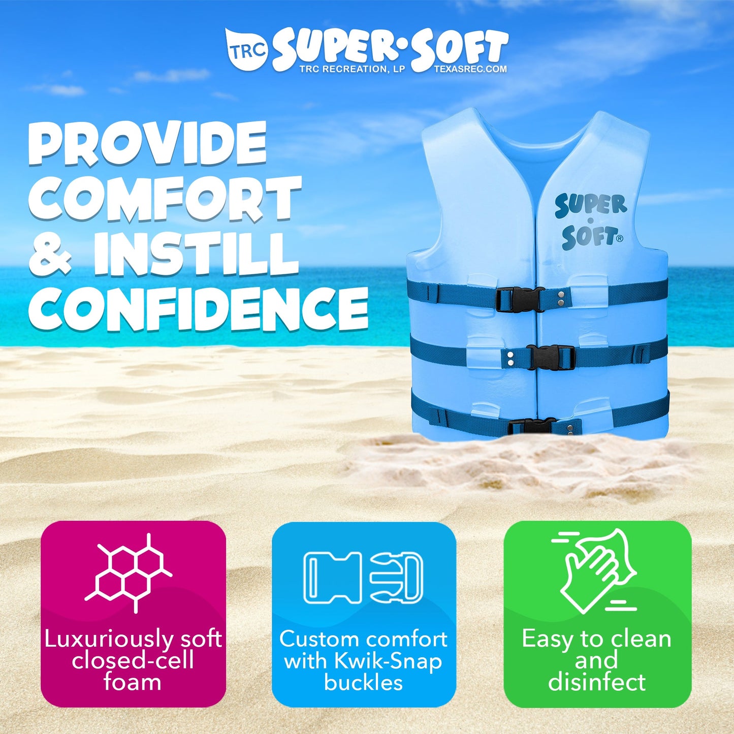 TRC Recreation Super Soft XS Life Jacket Vinyl Coated Foam Swim Vest, Yellow