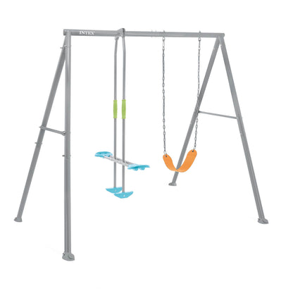 Intex Two Feature Colored Playground Swing Set with Trapeze Bar for Kids, Gray