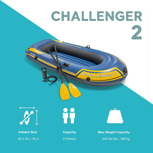 Intex Challenger 2 Inflatable 2 Person Floating Boat Raft Set w/ Oars & Air Pump