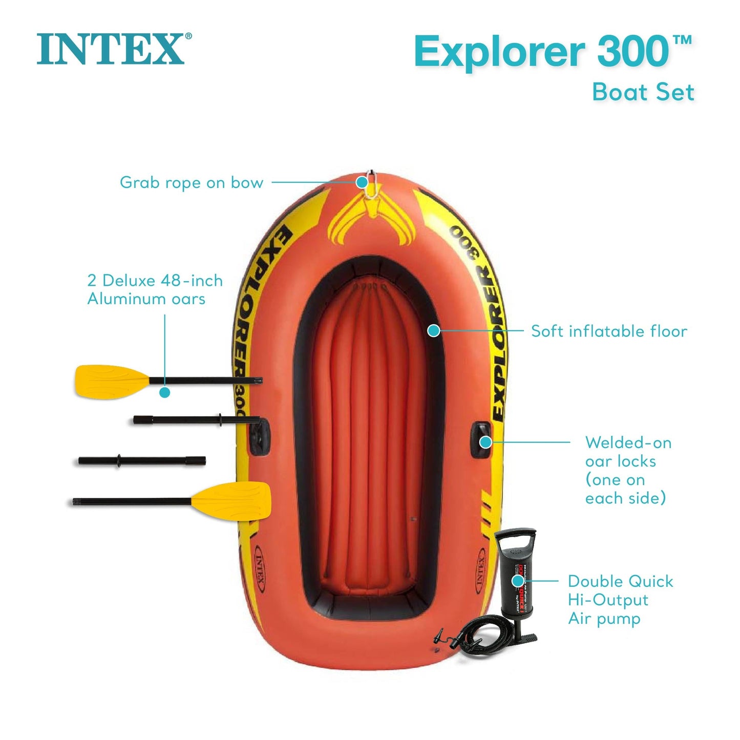 Intex Explorer 300 Inflatable Fishing 3 Person Raft Boat w/ Pump & Oars, 2 Pack