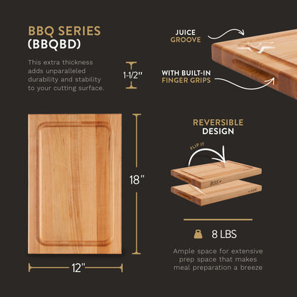 John Boos BBQ Collection Reversible Wood Cutting Board w/Juice Groove, Maple