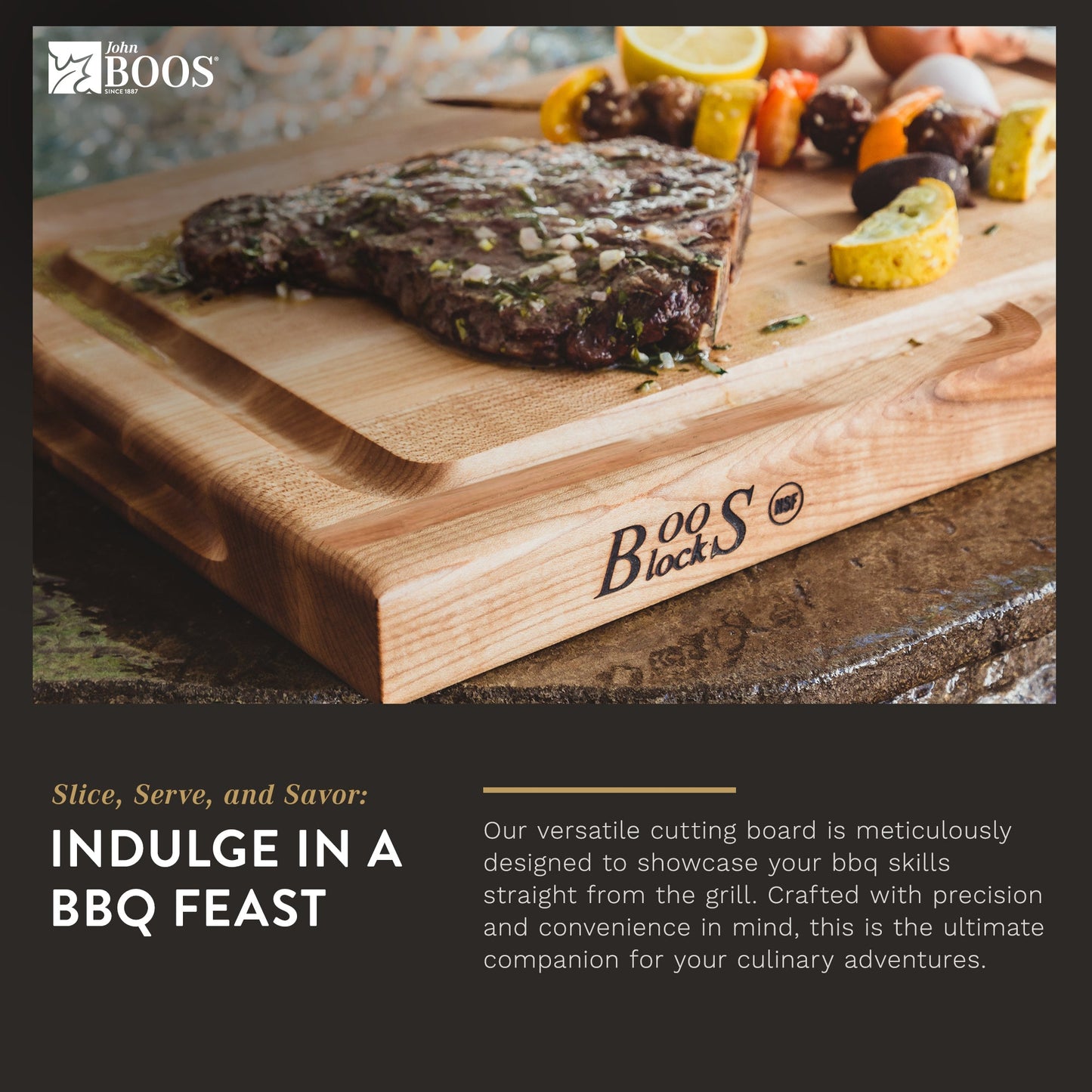 John Boos BBQ Collection Reversible Wood Cutting Board w/Juice Groove, Maple