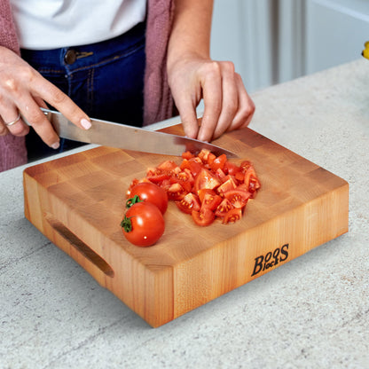 John Boos Small Maple Wood End Grain Cutting Board for Kitchen, 12" x 12" x 3"