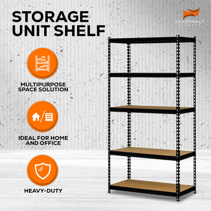 Juggernaut Storage 36" x 72" 5 Shelf Steel Utility Shelving Storage Unit, Black
