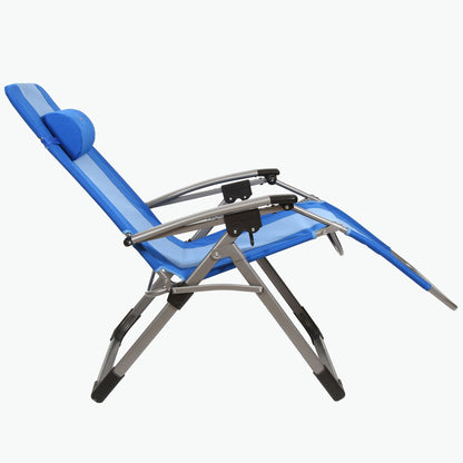 Kamp-Rite Outdoor Folding Reclining Zero Gravity Chair w/Headrest Pillow, Blue