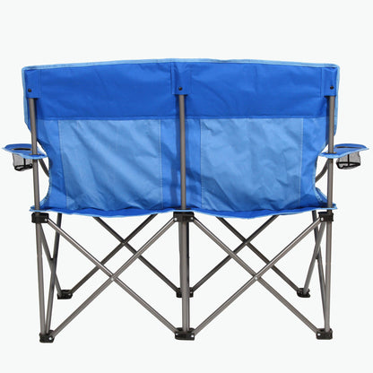 Kamp-Rite Double Folding Portable Camping Chair with Cupholders, Blue (2 Pack)