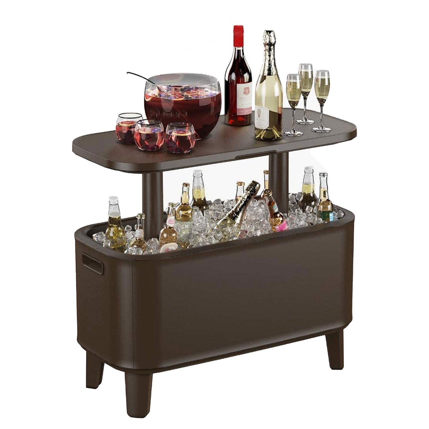 Keter Breeze Bar 17 Gallon Cooler with Pop-Up Table Top Bar Cart, Espresso Brown