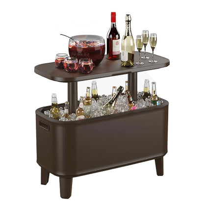 Keter Breeze Bar 17 Gallon Cooler with Pop-Up Table Top Bar Cart, Espresso Brown