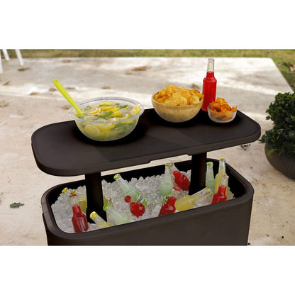 Keter Breeze Bar 17 Gallon Cooler with Pop-Up Table Top Bar Cart, Espresso Brown