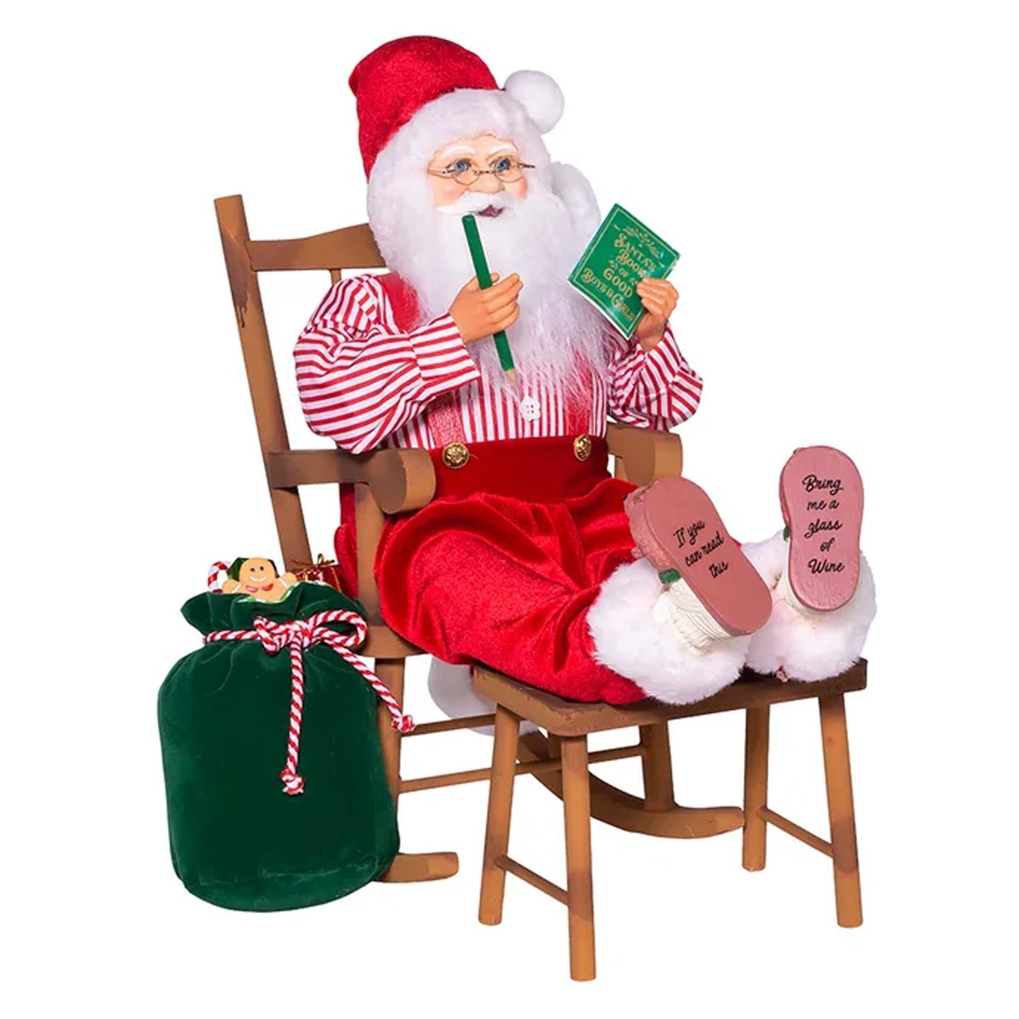 Kurt Adler 18 Inch Kringle Claus Sitting in Chair with Bag of Gifts, Multicolor