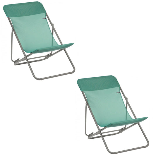 Lafuma Maxi Transat Folding Camping Steel Mesh Sling Chair, Chlorophyll (2 Pack)