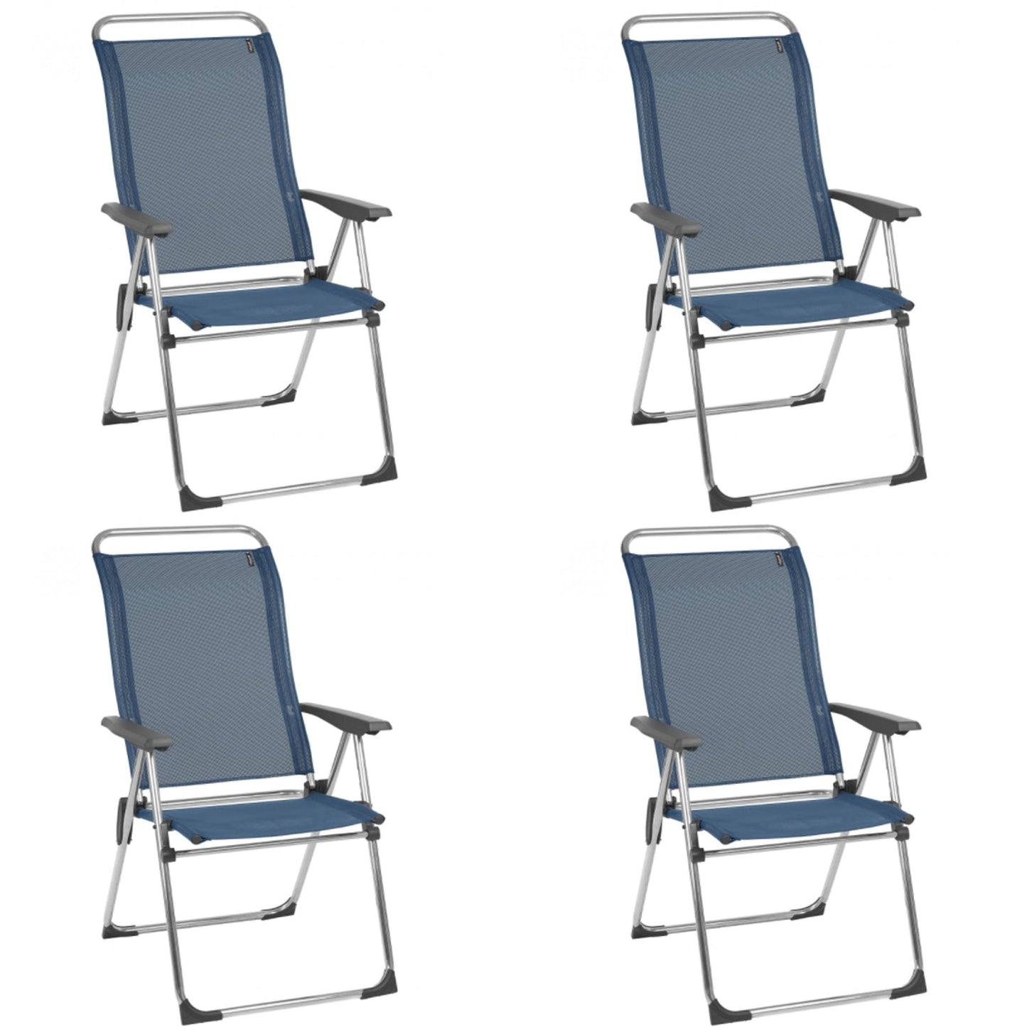 Lafuma Alu Cham Folding Camping Patio Mesh Sling Chair, Ocean Blue (Set of 4)