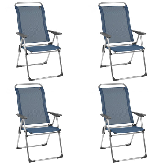 Lafuma Alu Cham Folding Camping Patio Mesh Sling Chair, Ocean Blue (Set of 4)