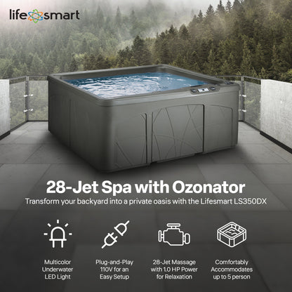 Lifesmart Spas 5 Person Plug and Play 28 Jet LED Outdoor Hot Tub, LS350DX, Taupe