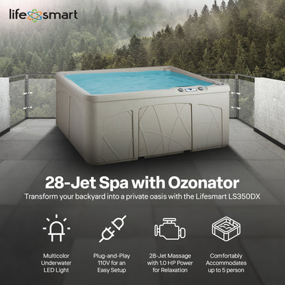 Lifesmart Spas 5 Person Plug and Play 28 Jet LED Outdoor Hot Tub, LS350DX, Sand
