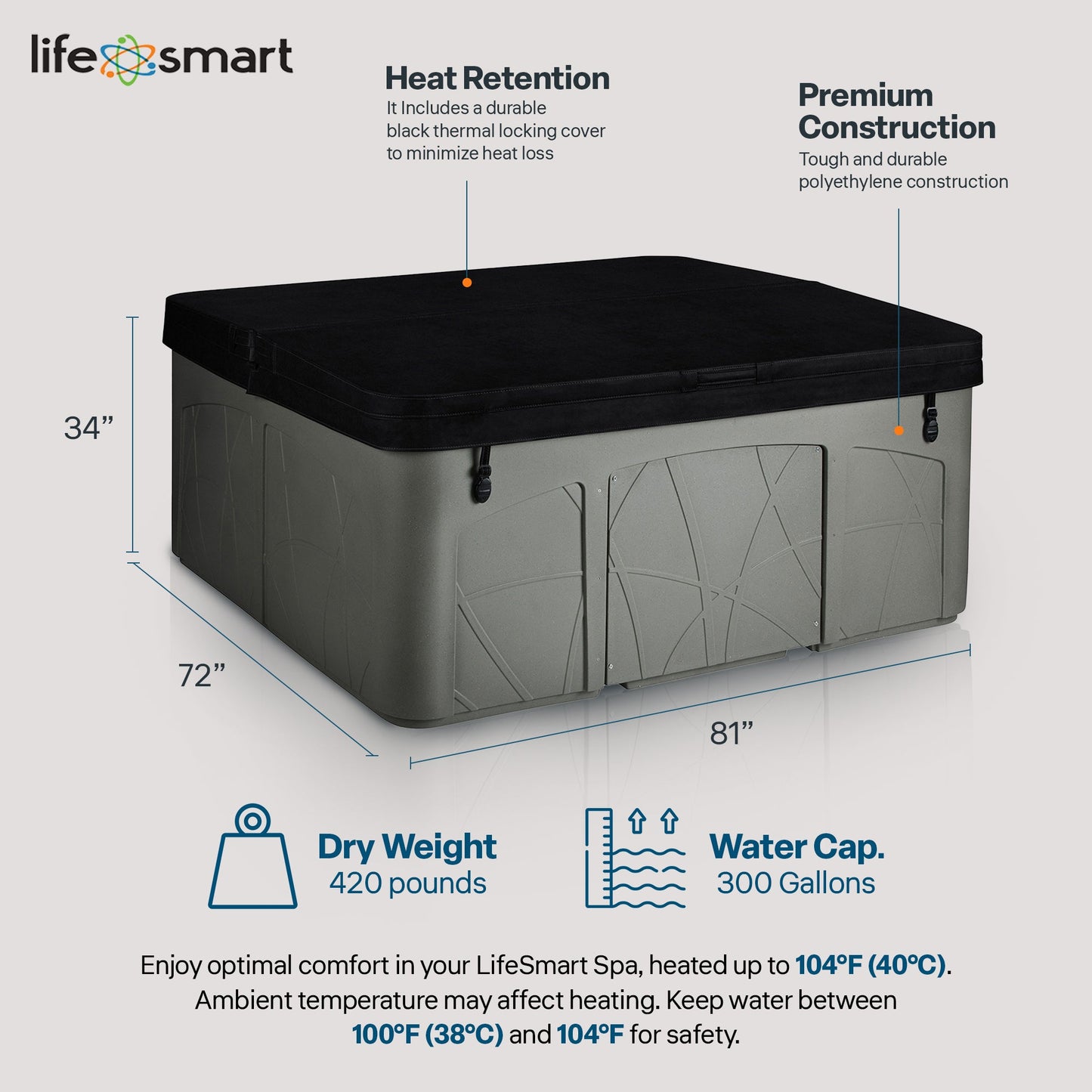 Lifesmart Spas 5 Person Plug and Play 28 Jet LED Outdoor Hot Tub, LS350DX, Taupe