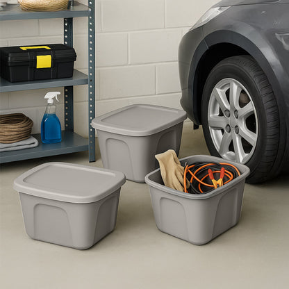 Homz 10 Gallon Heavy Duty Plastic Storage Container, Titanium Silver (8 Pack)