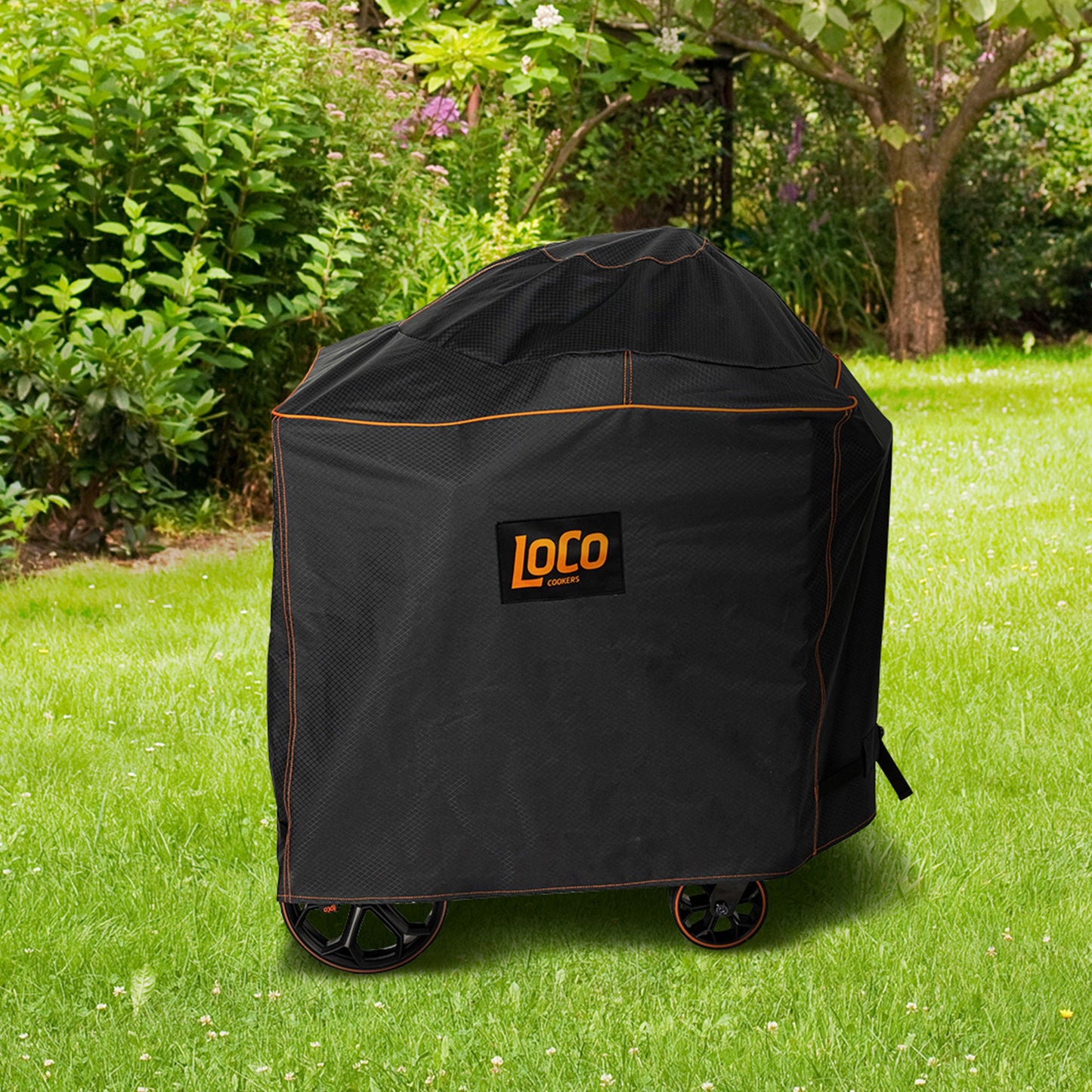 Loco Cookers 22.5 In Kettle Grill Cover with SmartTemp, Zipper, and Cart, Black