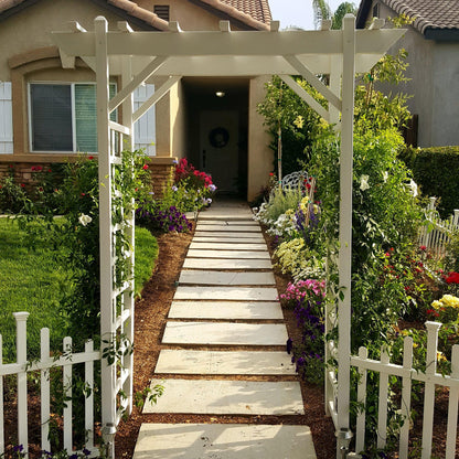 Dura-Trel Elmwood Arbor 57" x 84" PVC Outdoor Garden Arch Lattice Trellis, Mocha