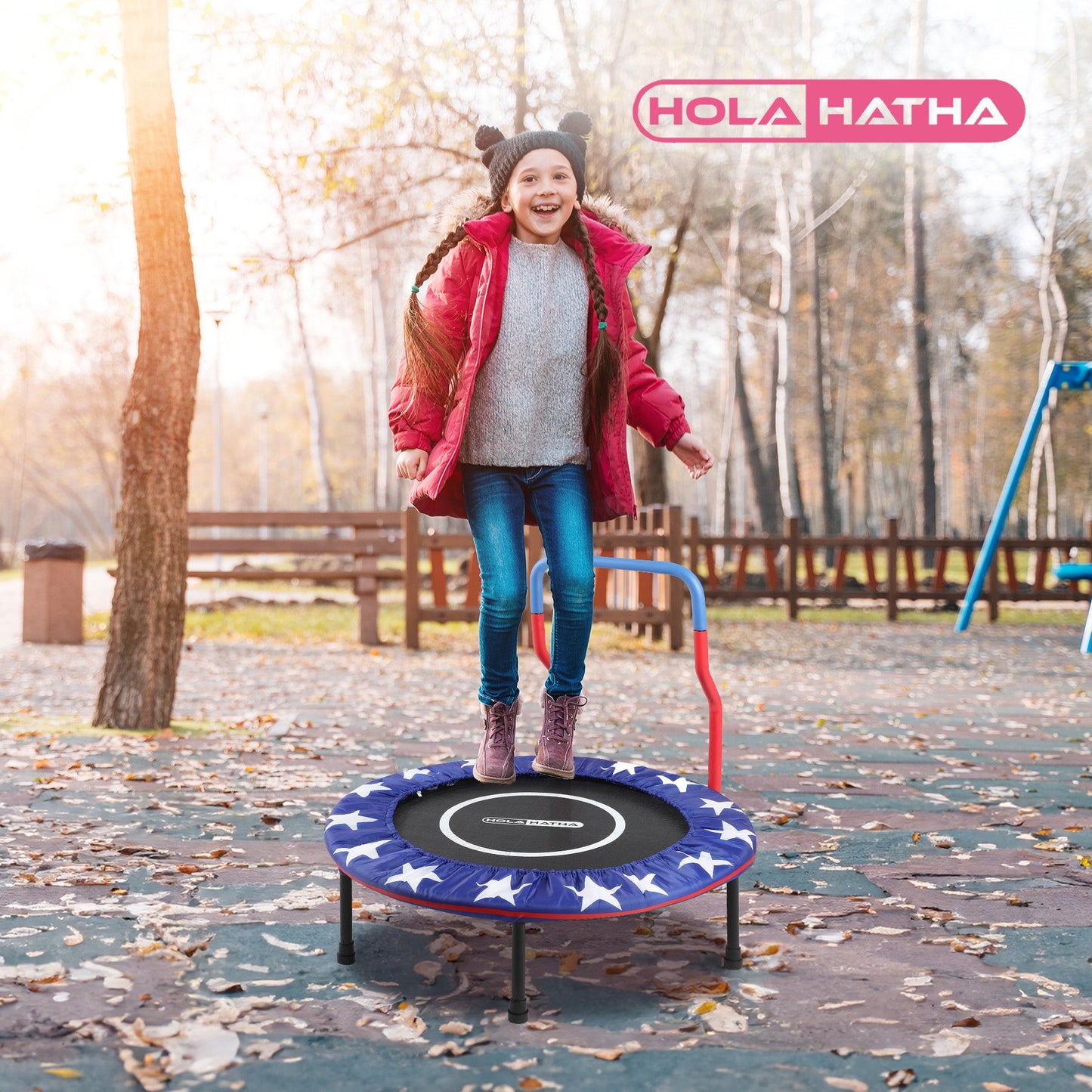 HolaHatha Kids Trampoline with Handle, Mini Indoor/Outdoor Rebounder, 3 Foot