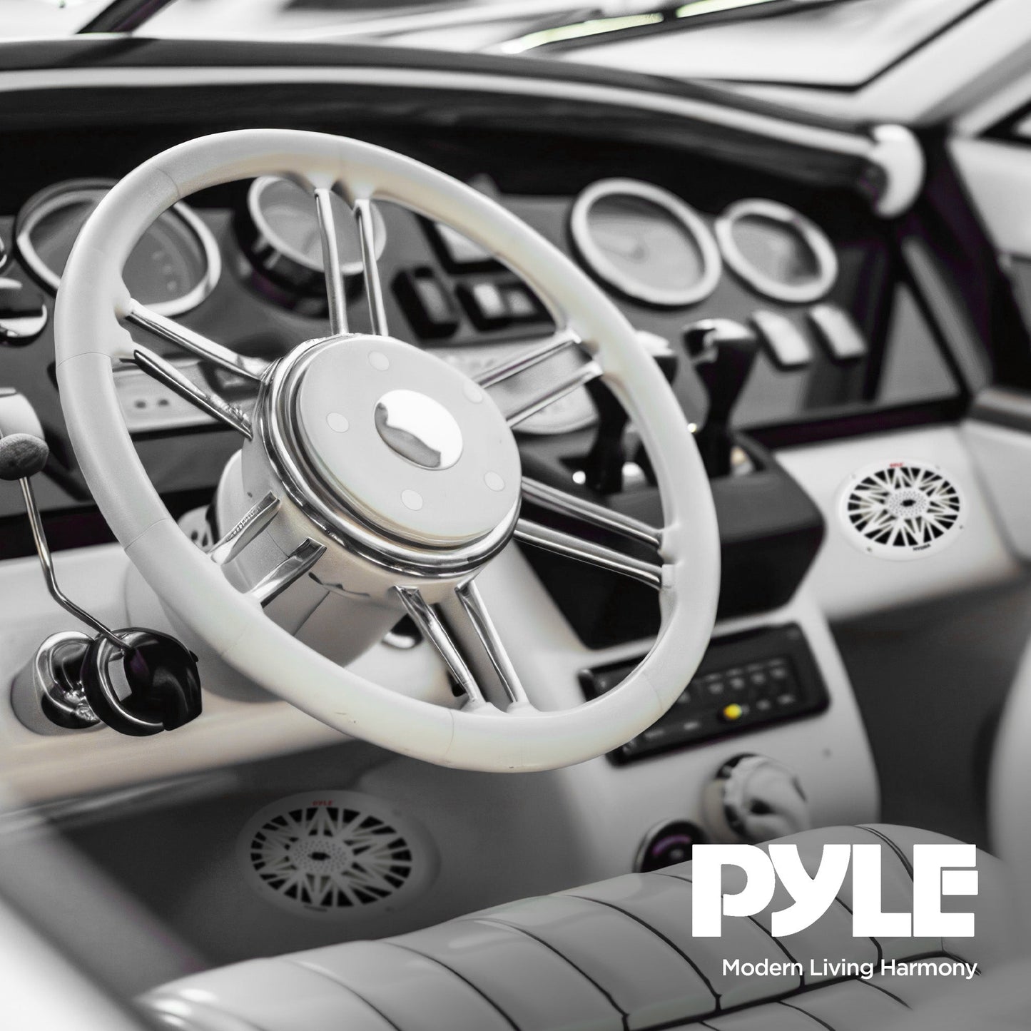 Pyle 260 Watts 4 Ohms Water Resistant 2 Way Boat Marine Speakers, White, 4 Pack