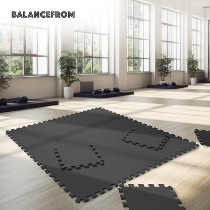 BalanceFrom Fitness 24 Sq Ft Interlocking EVA Foam Exercise Mat Tiles, Black