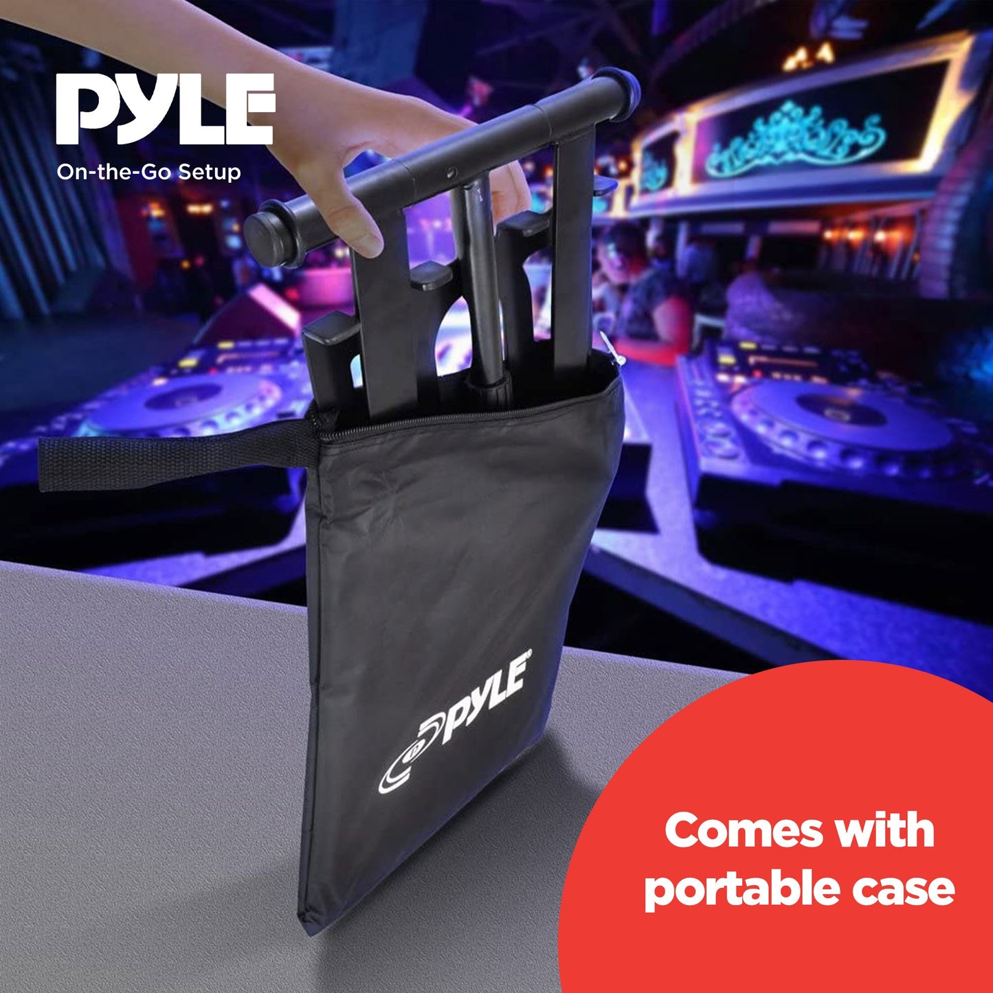 Pyle PLPTS55 Universal Adjustable Rotating DJ Laptop Stand with Travel Case