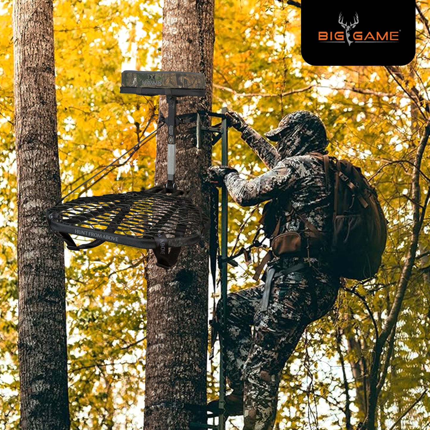 Hawk Mega Combat Hang On Tree Stand, Deer Stand with XL Saddle Hunting Platform