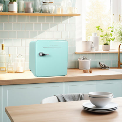 Magic Chef 1.6 Cubic Feet Retro Style Mini Fridge with Interior LED Light, Mint