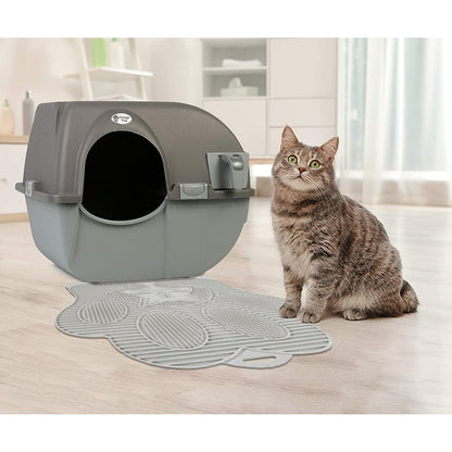 Omega Paw Paw Cleaning Cat Litter Box Mat for Floor and Carpet, Grey (2 Pack)