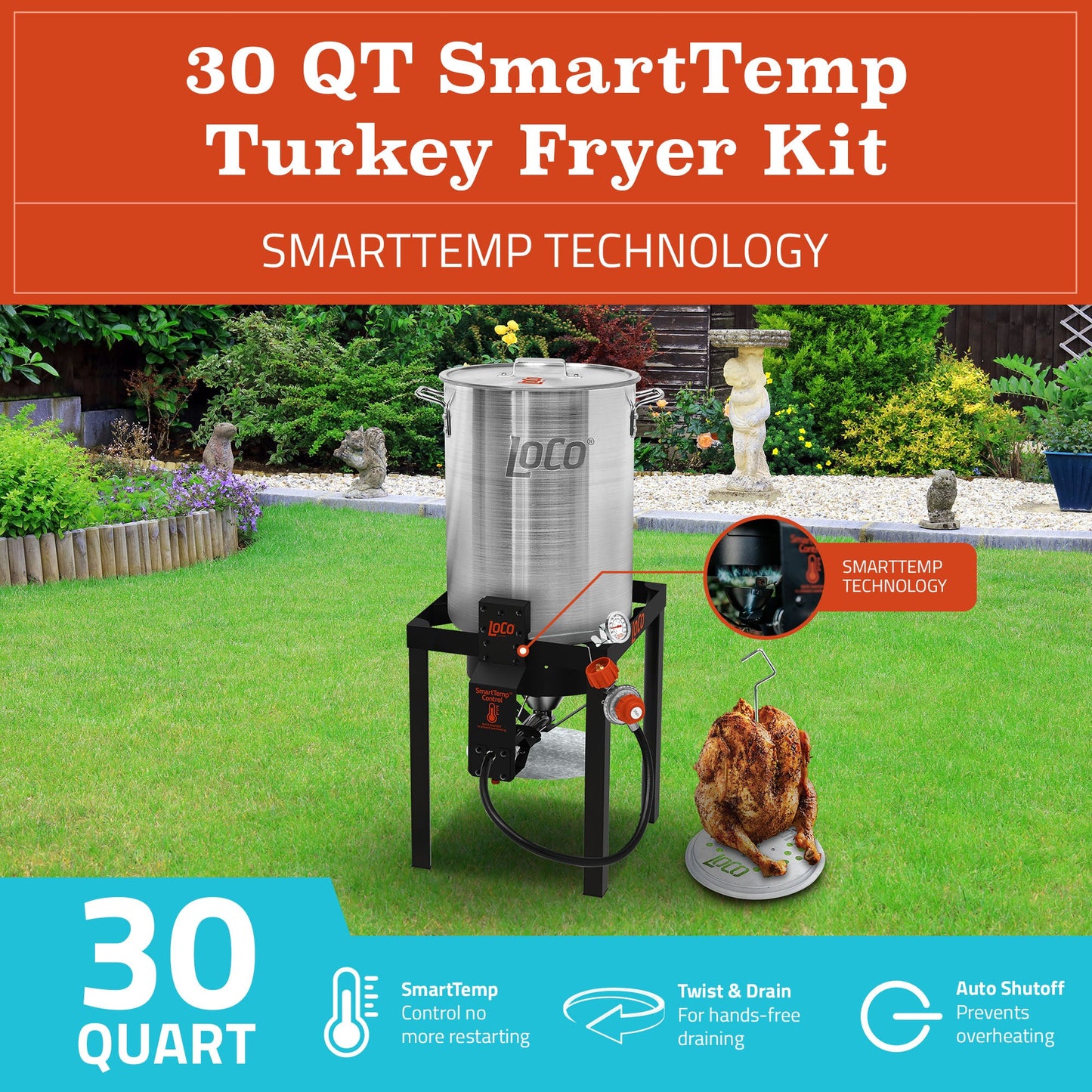 Loco Cookers 30 Quart Propane Manual Ignition Aluminum Cylinder Turkey Fryer