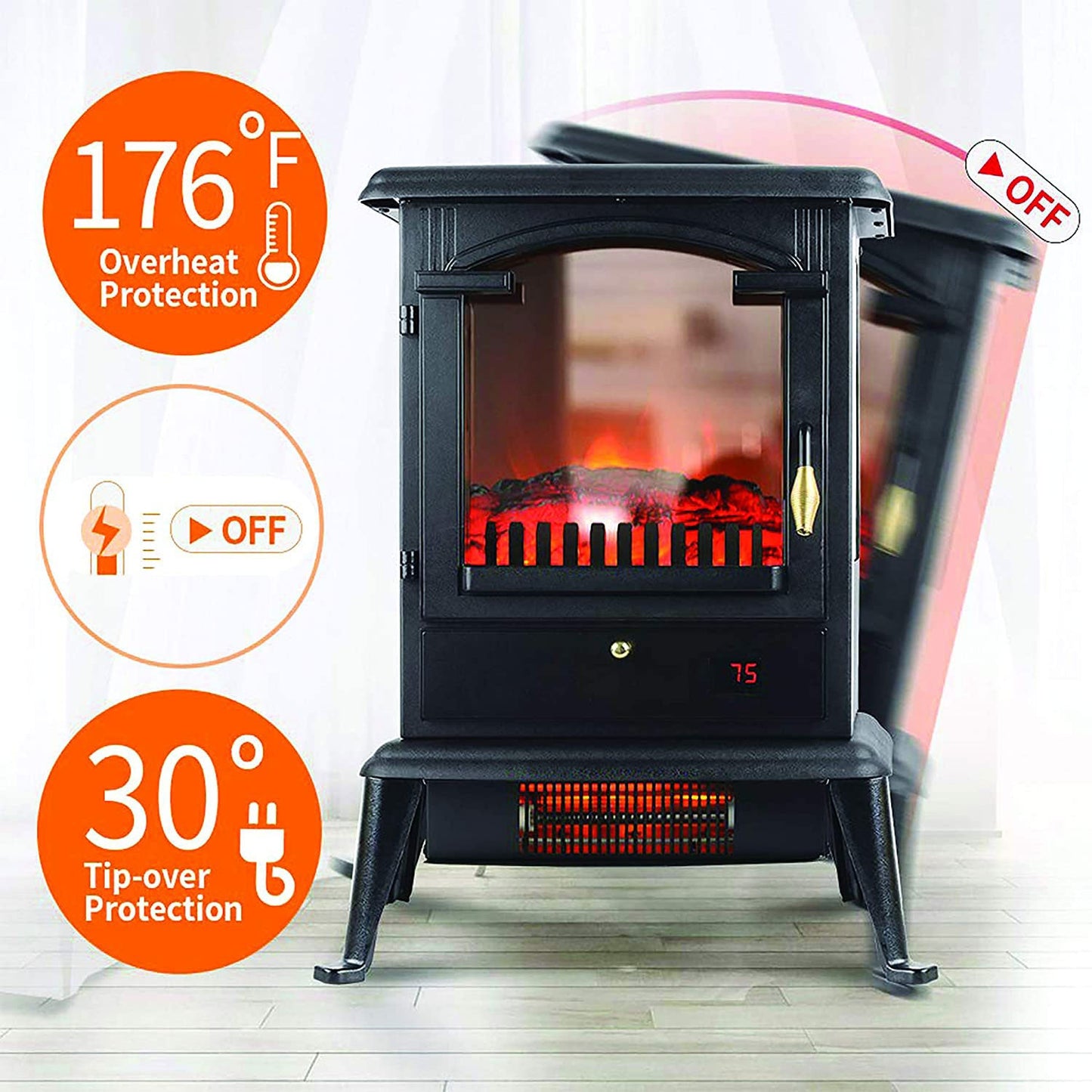 LifeSmart LifePro Electric Stove Heater, 1500W Infrared Quartz Heater w/ Remote