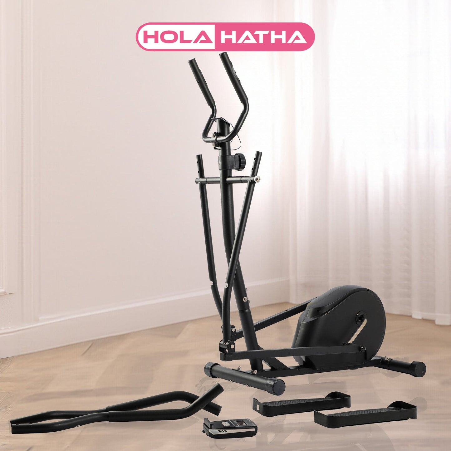 HolaHatha Magnetic Elliptical Machine for Home, Full Body Cardio Trainer, Black