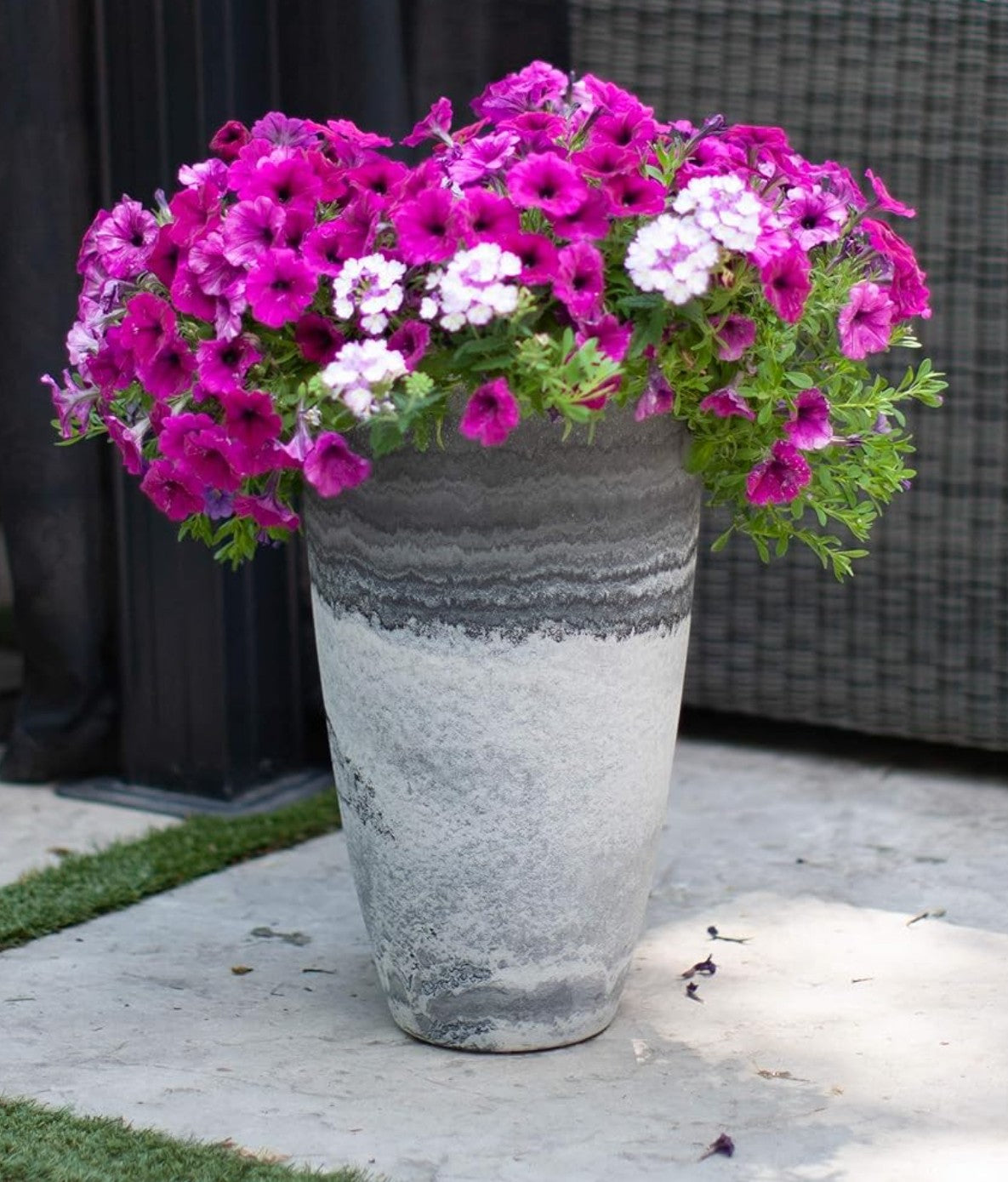 Algreen Acerra 12 x 20 Inch Curved Patio Vase Garden Planter, Marble (2 Pack)