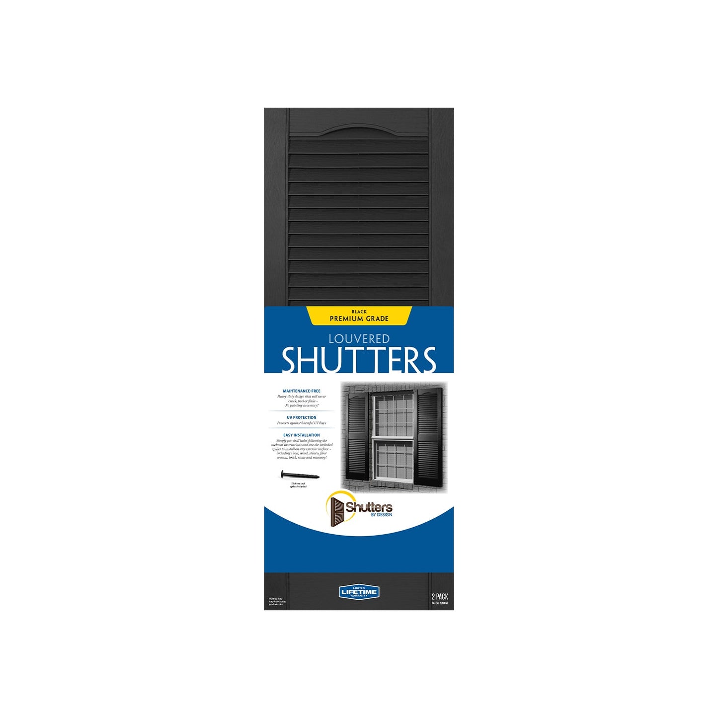 Plastic Development Group 14 x 35 Inch Exterior Vinyl Louvered Shutters, Black