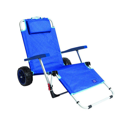 Mac Sport 2-in-1 Beach Camping Folding Lounger Chair & Wagon Cart w/ Locks, Blue