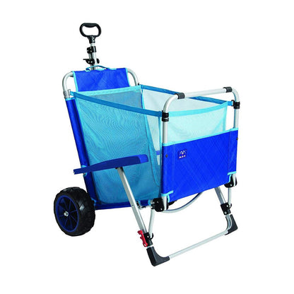 Mac Sport 2-in-1 Beach Camping Folding Lounger Chair & Wagon Cart w/ Locks, Blue