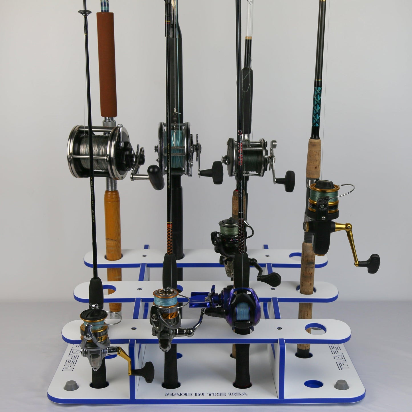 Made in the USA Fishing Rod Rack | 12 Pole Waterproof Wash-down | Dock, Garage, Boat, Storage