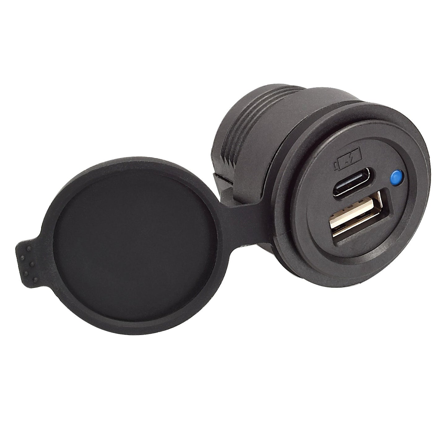 Magnadyne AUX-USB-FMACTC | Flush Mount Blue LED Dual USB Charger Type 'A' & 'C' Charger