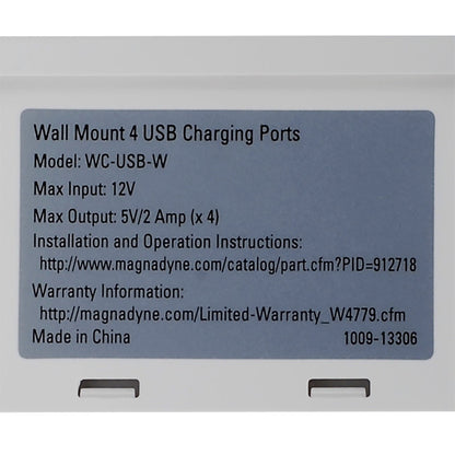 Magnadyne WCP-USB | Wall Mount USB Charger | 4 Ports w/ Wall Plate