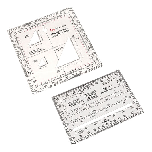 Military Map Protractor 2-Pack Set -  Coordinate Scales for Map Reading and Navigation